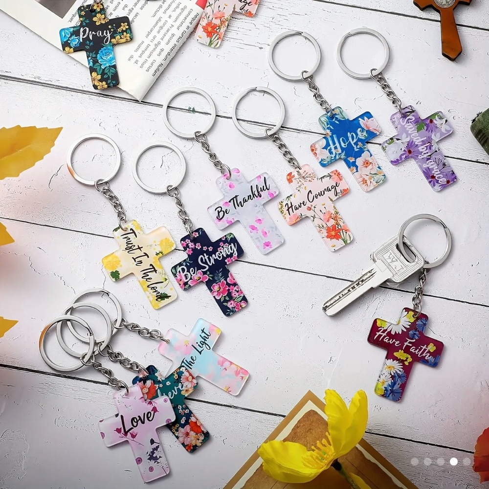 Inspirational Floral Cross Keychains